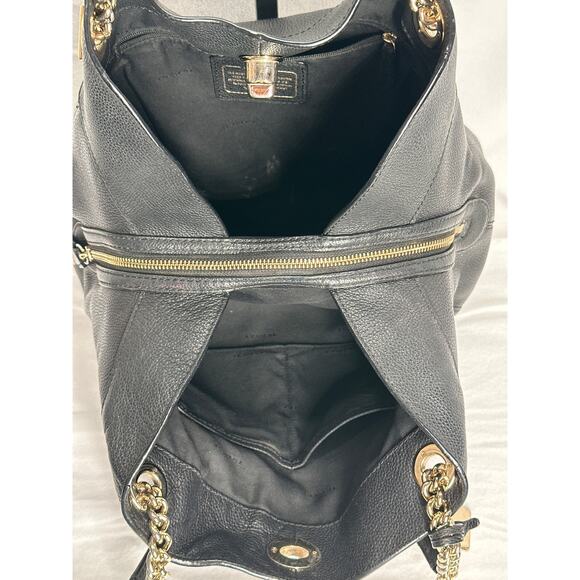 COACH Original Pebbled Turnlock Chain 3 Compartment Tote Shoulder Bag Black/Gld - Picture 13 of 16